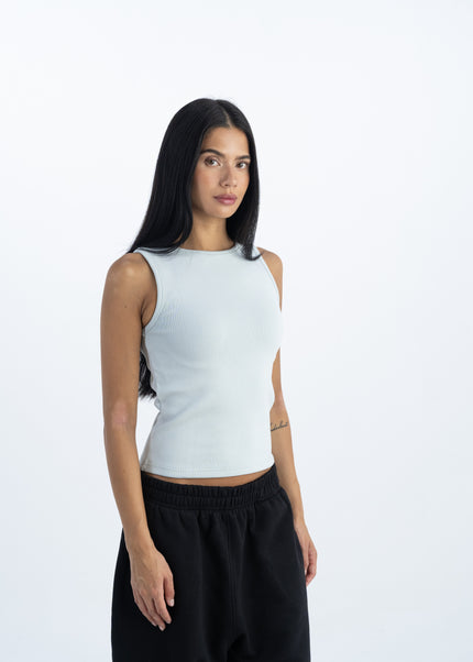Sculpted Ribbed Thick Strap Crew Neck Top