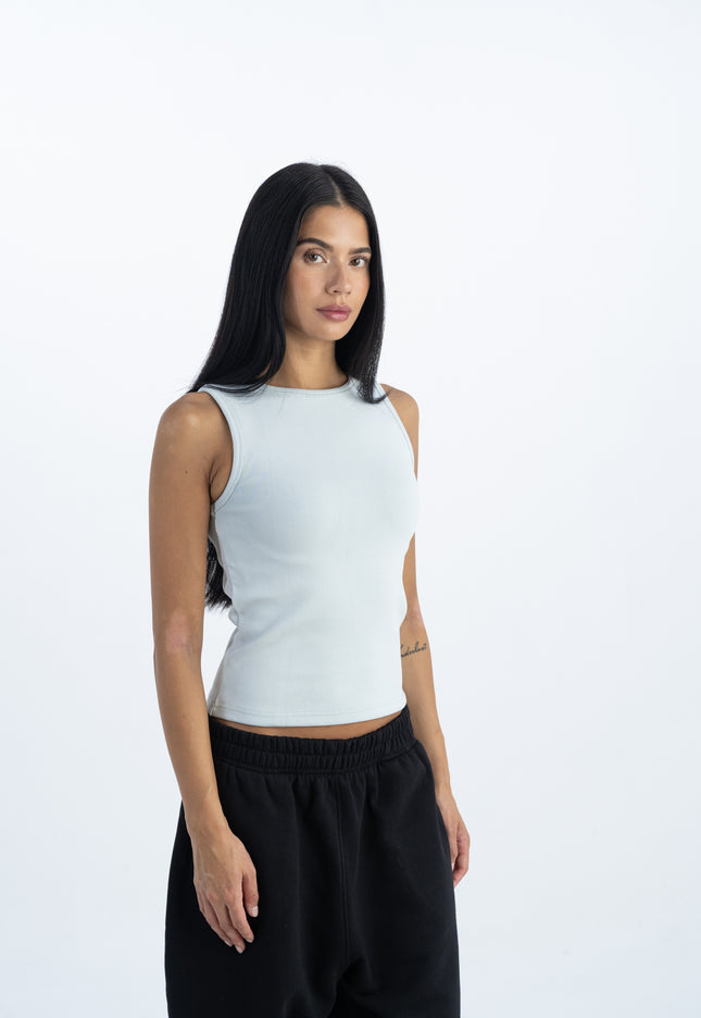 Sculpted Ribbed Thick Strap Crew Neck Top
