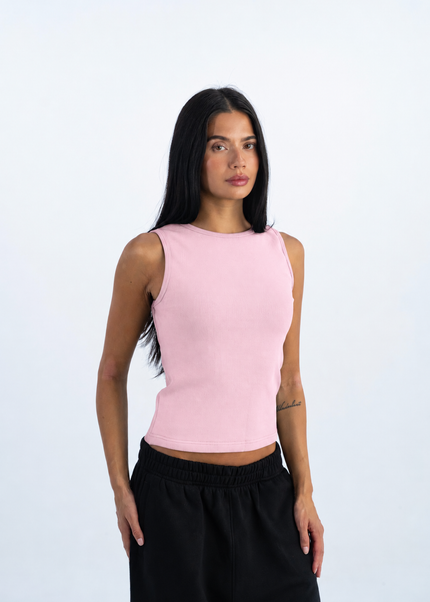 Sculpted Ribbed Thick Strap Crew Neck Top