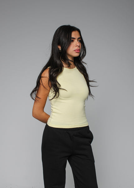Ribbed Thick Strap Crew Neck Top