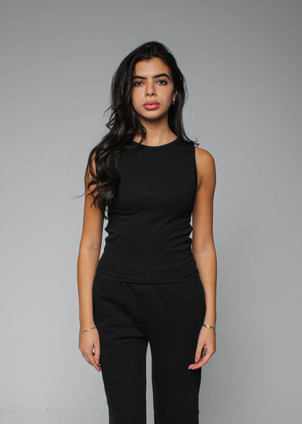 Ribbed Thick Strap Crew Neck Top