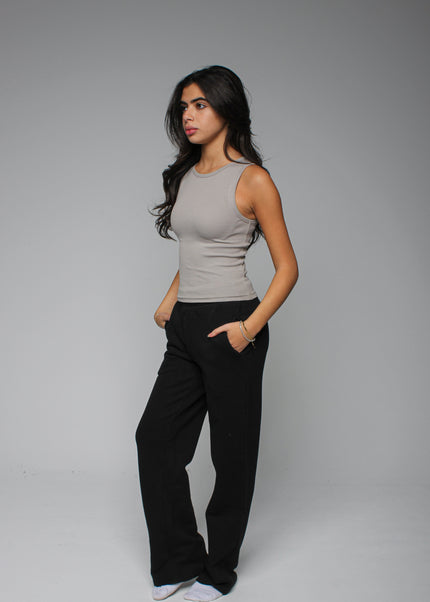 Ribbed Thick Strap Crew Neck Top