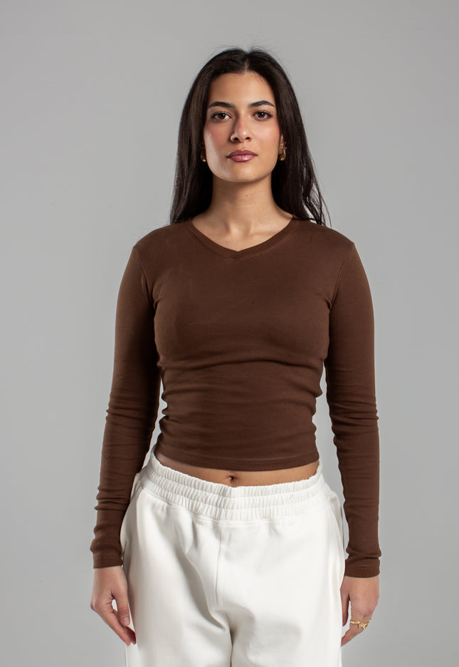 V-Neck Long Sleeve Rib