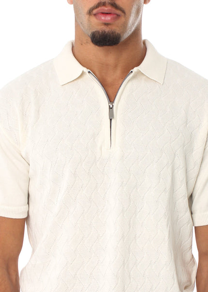 Knitted Quarter Zip Polo T-Shirt