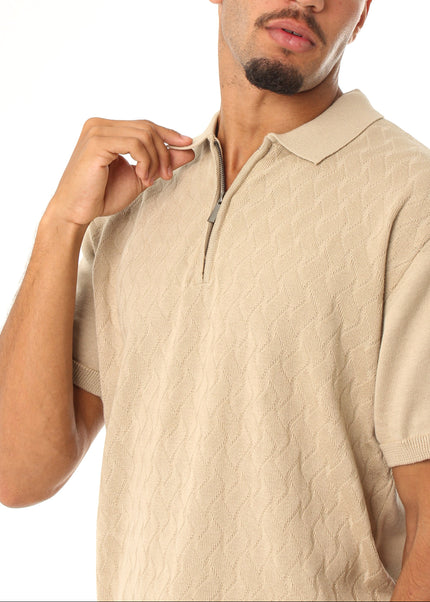 Knitted Quarter Zip Polo T-Shirt