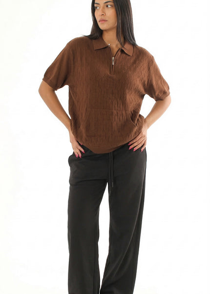 Knitted Quarter Zip Polo T-Shirt