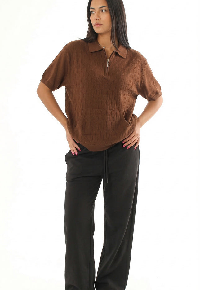 Knitted Quarter Zip Polo T-Shirt