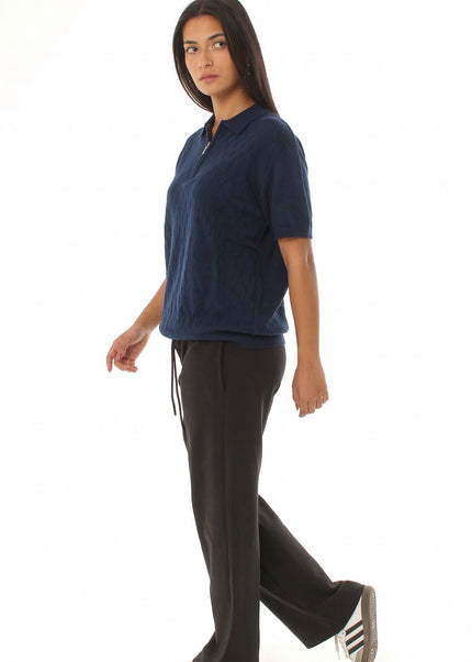 Knitted Quarter Zip Polo T-Shirt