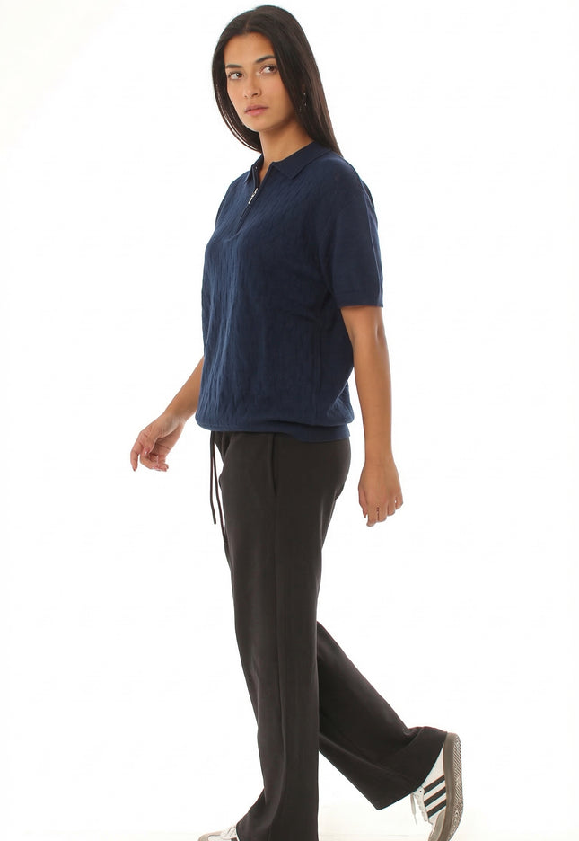 Knitted Quarter Zip Polo T-Shirt
