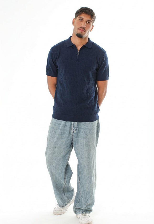 Knitted Quarter Zip Polo T-Shirt