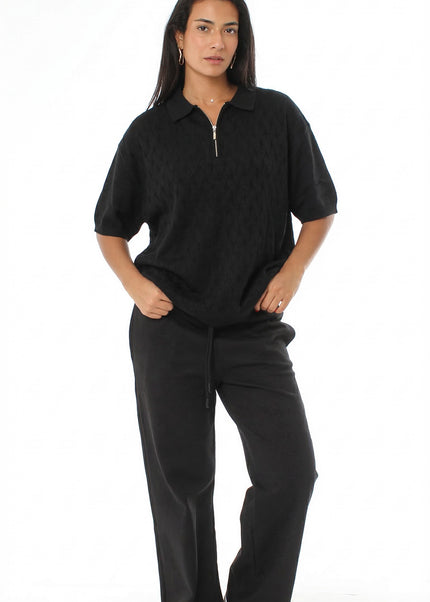 Knitted Quarter Zip Polo T-Shirt