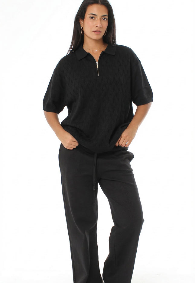 Knitted Quarter Zip Polo T-Shirt