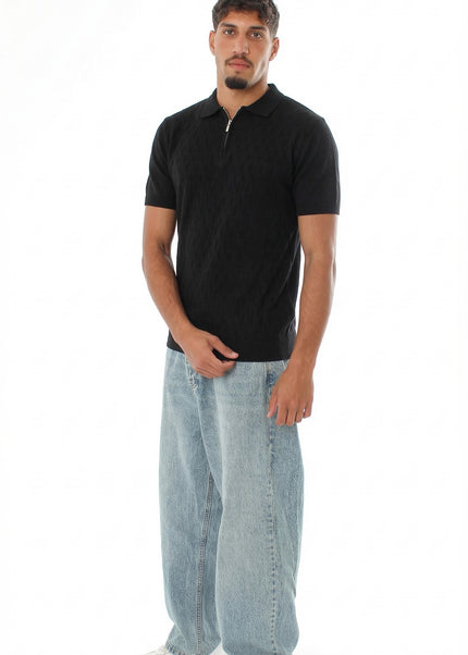 Knitted Quarter Zip Polo T-Shirt