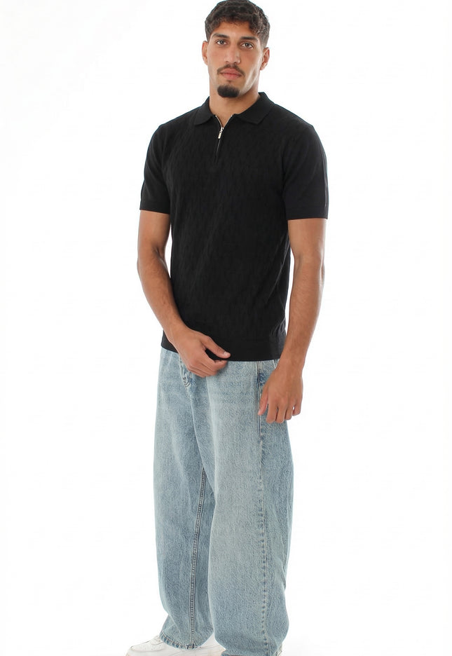 Knitted Quarter Zip Polo T-Shirt