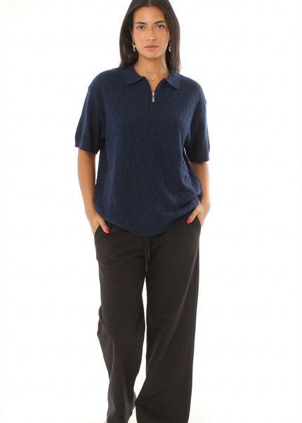 Knitted Quarter Zip Polo T-Shirt