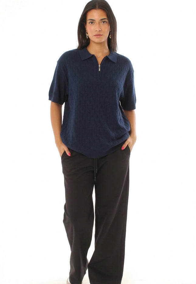 Knitted Quarter Zip Polo T-Shirt
