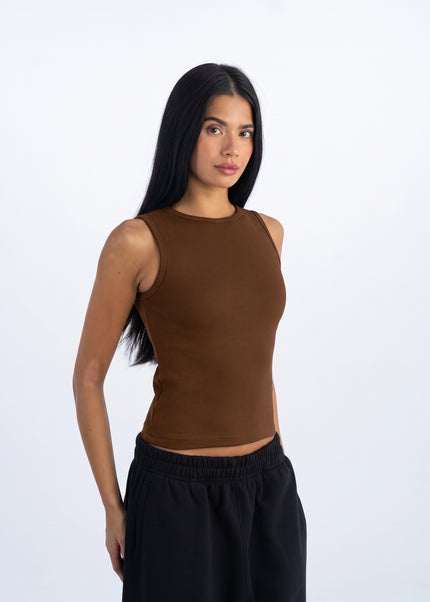 Sculpted Ribbed Thick Strap Crew Neck Top