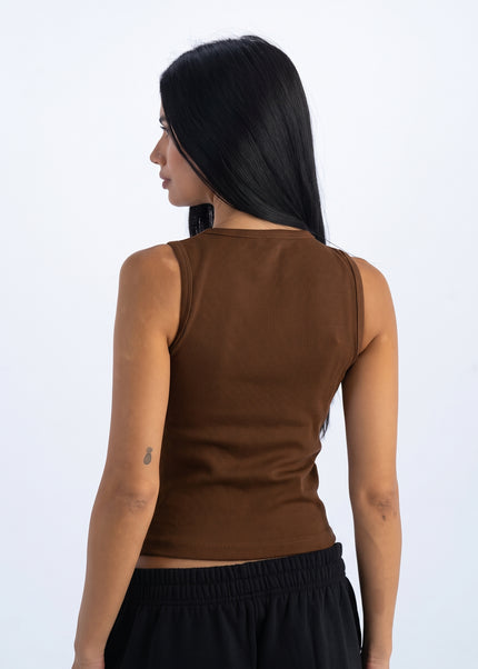 Sculpted Ribbed Thick Strap Crew Neck Top