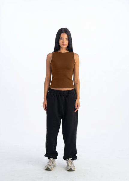 Sculpted Ribbed Thick Strap Crew Neck Top