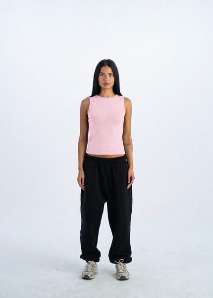Sculpted Ribbed Thick Strap Crew Neck Top