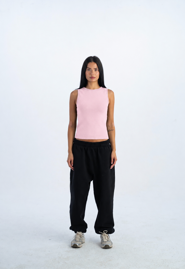 Sculpted Ribbed Thick Strap Crew Neck Top